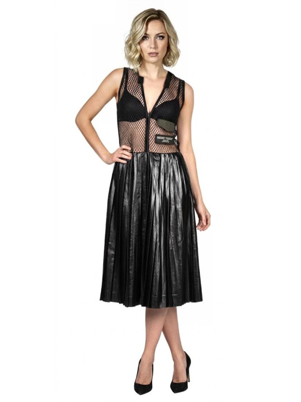 Toga Pulla Sleeveless Mesh And Faux-leather Dress, Black Size 38, US 2, UK 6